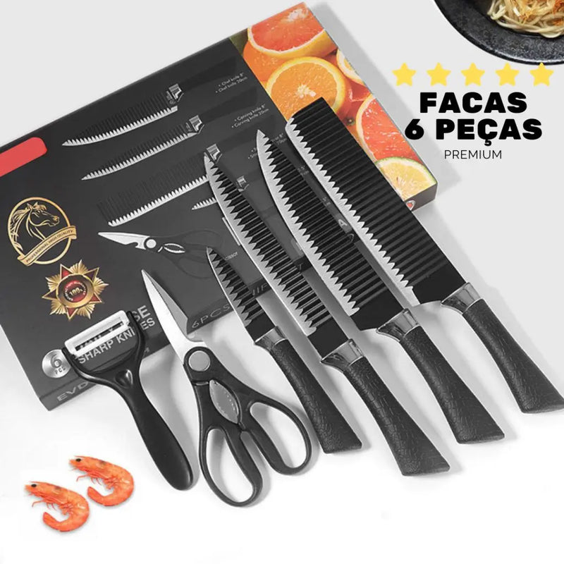 Jogo de Facas para Cozinha com 6, 8 ou 12 Peças | Lâminas Afiadas em Aço Inoxidável e Design Moderno - EVREN