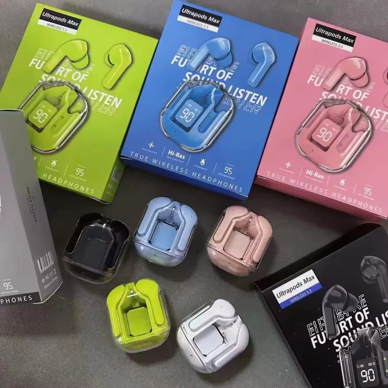 Fones de ouvidos e suas variantes cores na mesa 