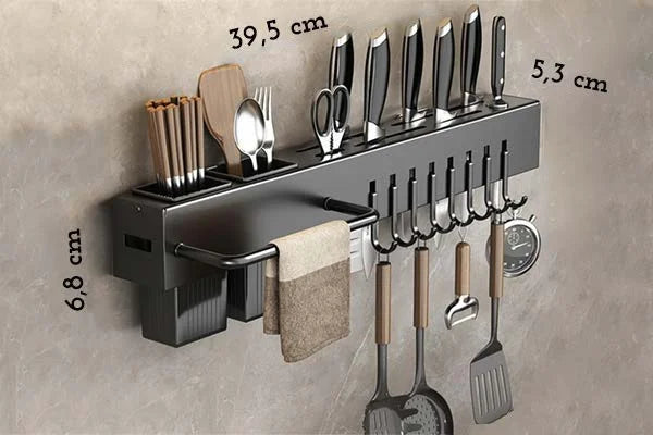 Prateleira Organizadora de Parede | Suporte em Aço Inox para Facas e Utensílios - EVREN