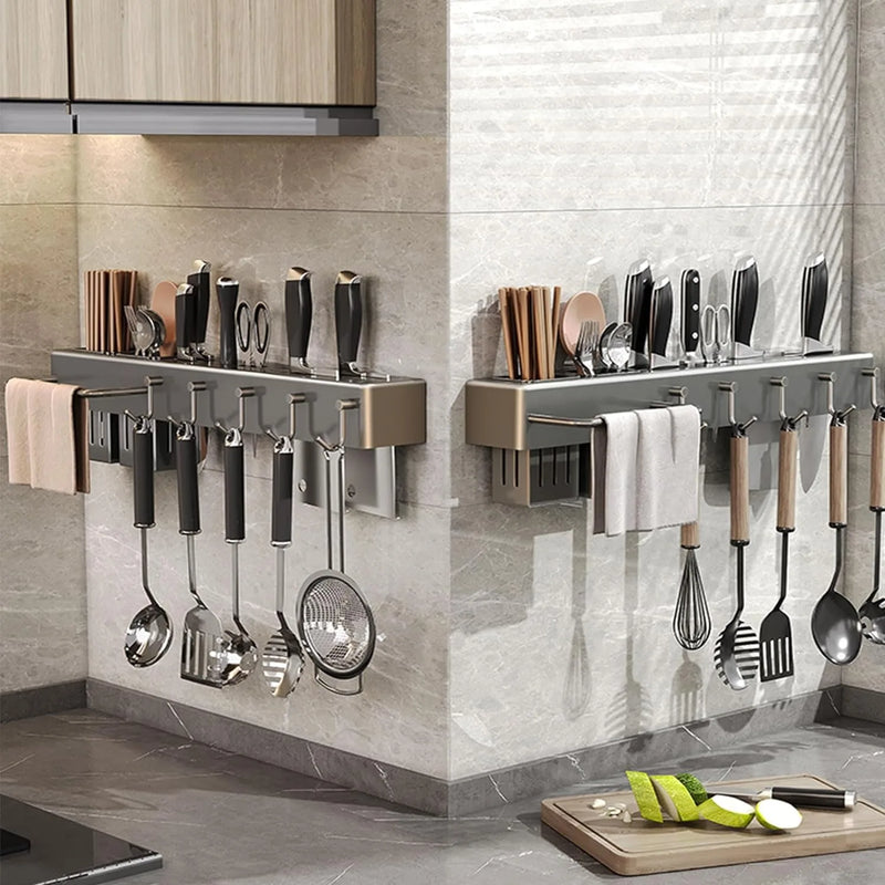 Prateleira Organizadora de Parede | Suporte em Aço Inox para Facas e Utensílios - EVREN