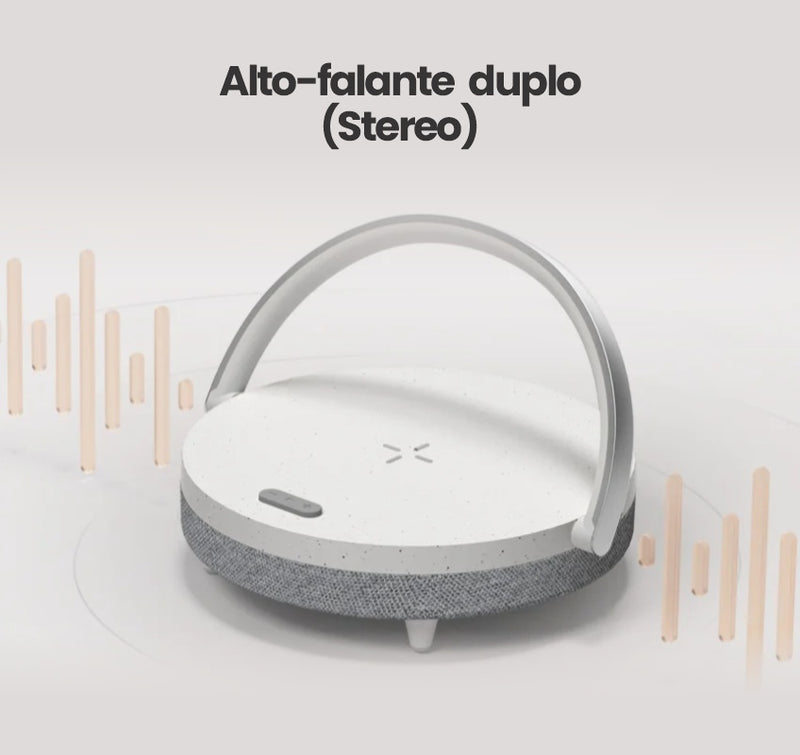 (4 em 1) Carregador wireless de 10w com caixa de som por bluetooth, luz noturna e apoio para celular - EVREN
