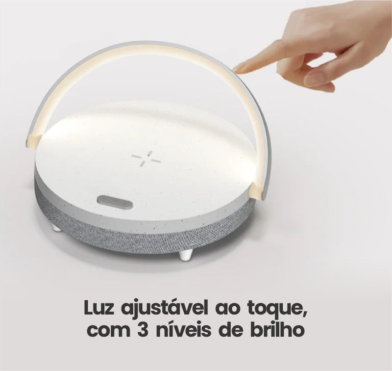 (4 em 1) Carregador wireless de 10w com caixa de som por bluetooth, luz noturna e apoio para celular - EVREN