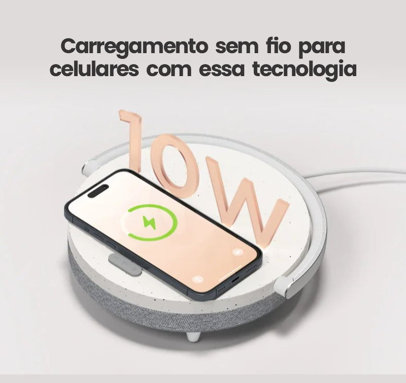 (4 em 1) Carregador wireless de 10w com caixa de som por bluetooth, luz noturna e apoio para celular - EVREN