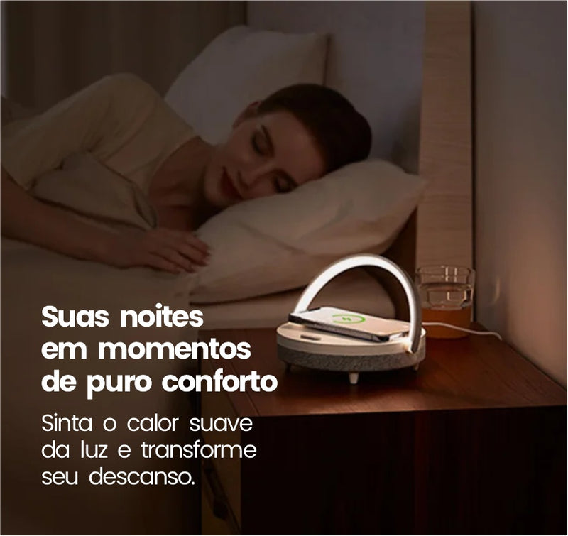 (4 em 1) Carregador wireless de 10w com caixa de som por bluetooth, luz noturna e apoio para celular - EVREN