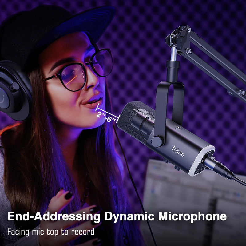 Microfone com braço articulado FIFINE AM8T XLR/USB | Áudio Profissional para Streaming e Podcast - EVREN