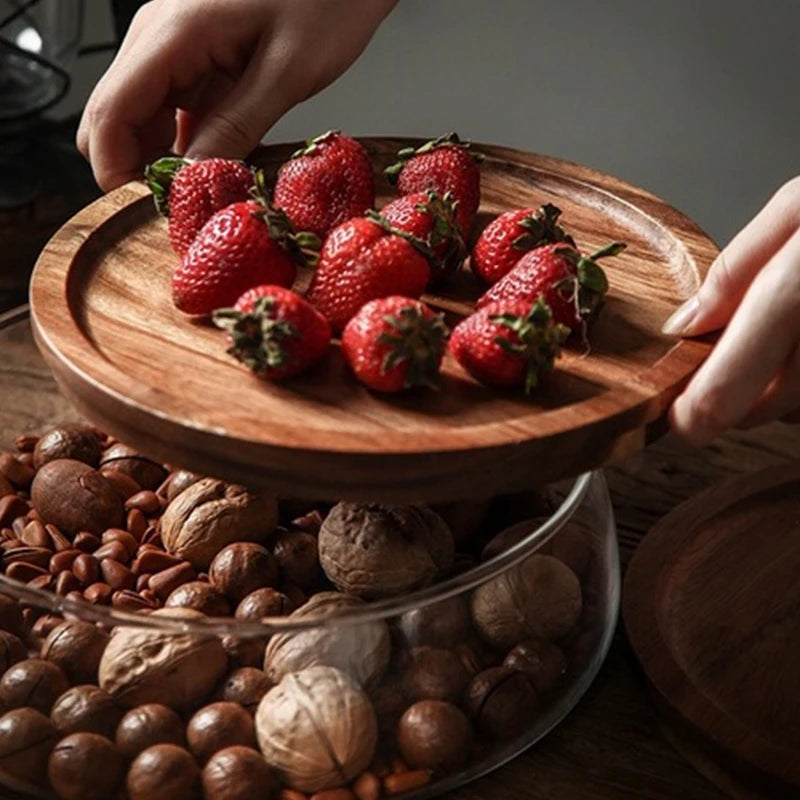 Organizador de Alimentos de Vidro com Tampa de Madeira Acácia | Praticidade e Elegância para Sua Cozinha - EVREN