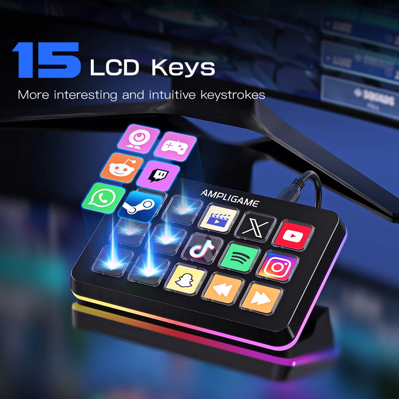 Stream Deck FIFINE D6 com 15 Teclas Macros para OBS, Twitch, YouTube e mais - EVREN