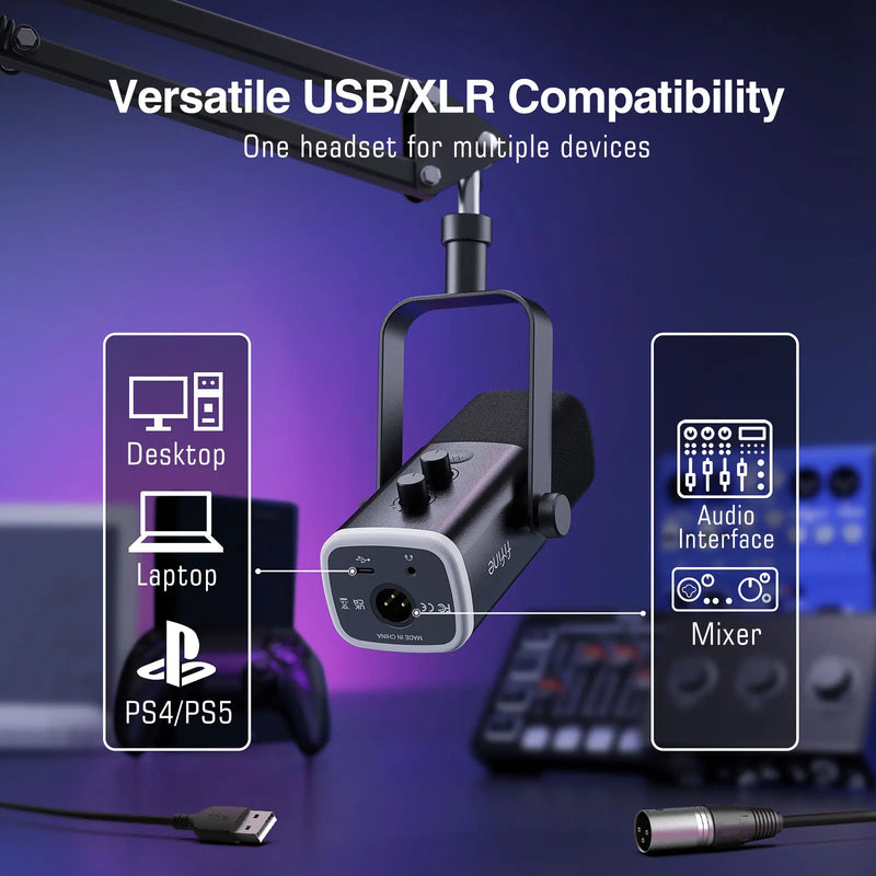 Microfone com braço articulado FIFINE AM8T XLR/USB | Áudio Profissional para Streaming e Podcast - EVREN