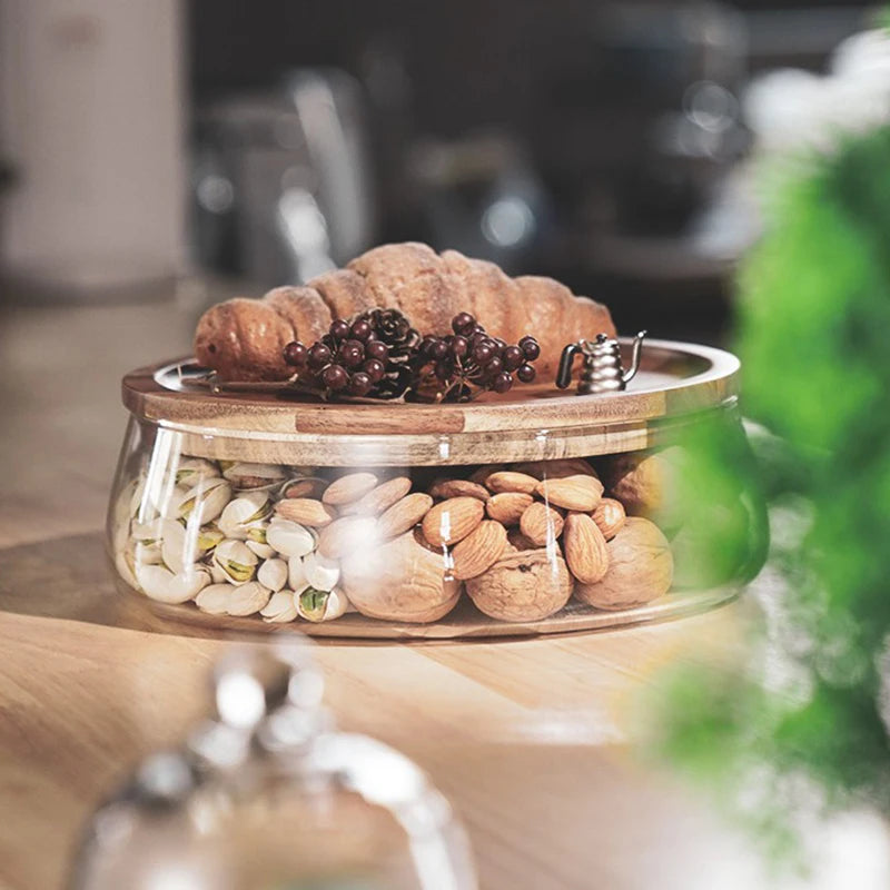 Organizador de Alimentos de Vidro com Tampa de Madeira Acácia | Praticidade e Elegância para Sua Cozinha - EVREN