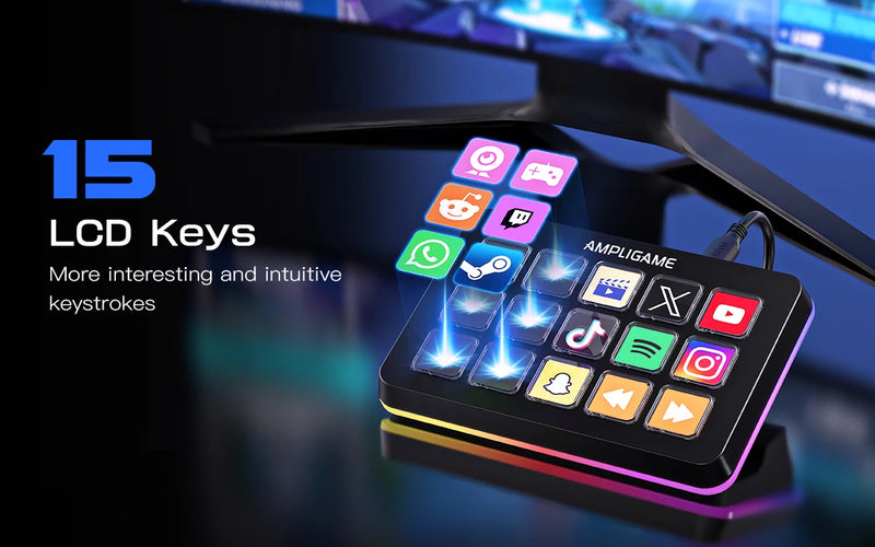 Stream Deck FIFINE D6 com 15 Teclas Macros para OBS, Twitch, YouTube e mais - EVREN