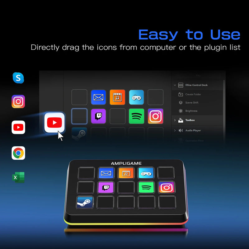 Stream Deck FIFINE D6 com 15 Teclas Macros para OBS, Twitch, YouTube e mais - EVREN
