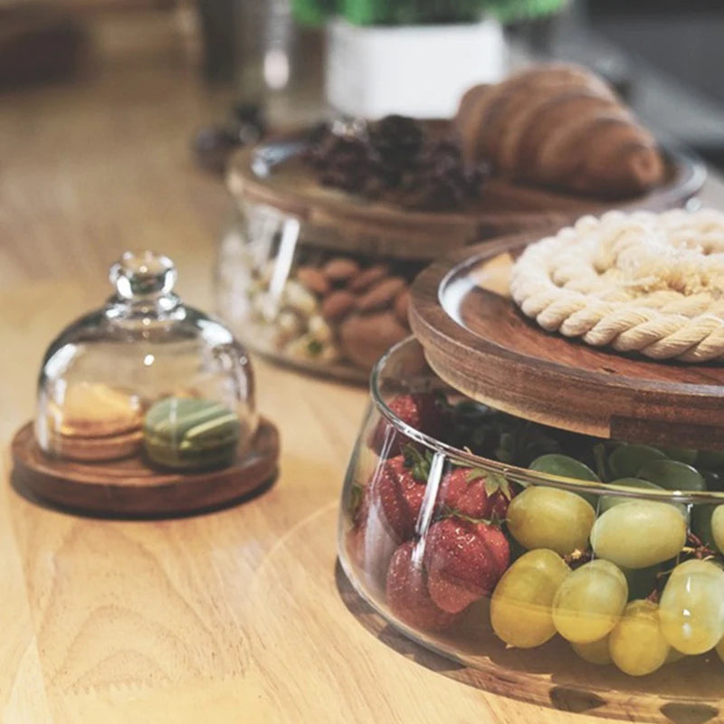 Organizador de Alimentos de Vidro com Tampa de Madeira Acácia | Praticidade e Elegância para Sua Cozinha - EVREN