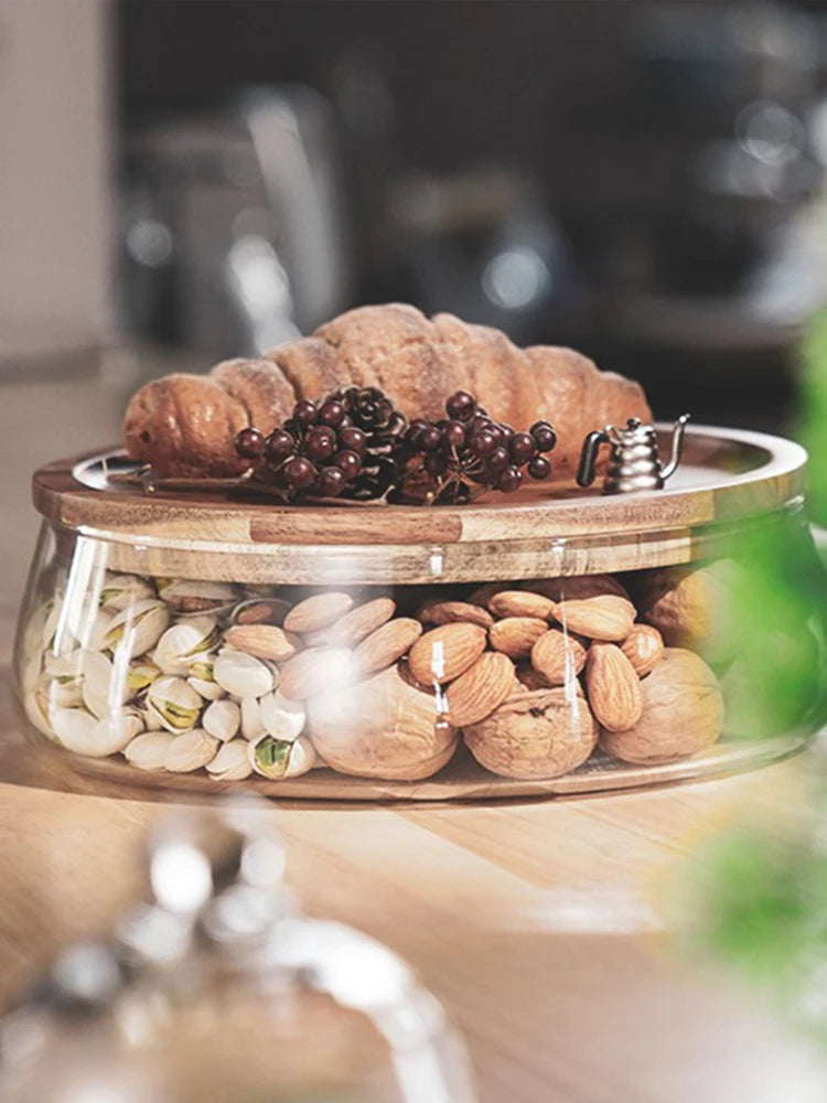 Organizador de Alimentos de Vidro com Tampa de Madeira Acácia | Praticidade e Elegância para Sua Cozinha - EVREN