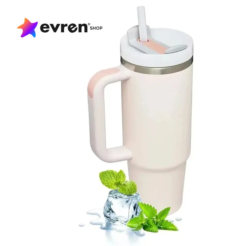 Garrafa Térmica de Aço Inox 304 1200ML com Alça e Canudo – Ideal para Bebidas Frias e Quentes | Perfeita para Esportes e Café - EVREN