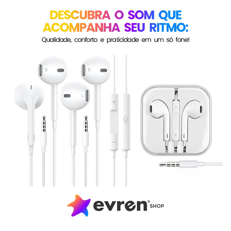 Fones de Ouvido In-Ear 3.5mm com Microfone | Controle por Fio, Chamadas Hands-Free e Música para Esportes e Tablets - EVREN
