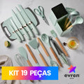 Kit de Utensílios de Cozinha Completo 19 Peças – Silicone Premium com Facas, Espátulas, Tábua e Mais | Ideal para Presentes e Organização - EVREN