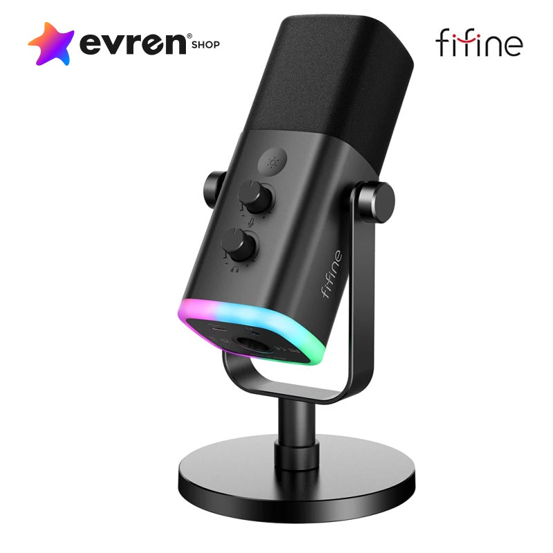 Microfone Dinâmico FIFINE AM8 USB/XLR RGB p/ Streaming e Gaming - EVREN