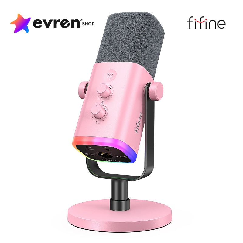 Microfone Dinâmico FIFINE AM8 USB/XLR RGB p/ Streaming e Gaming - EVREN