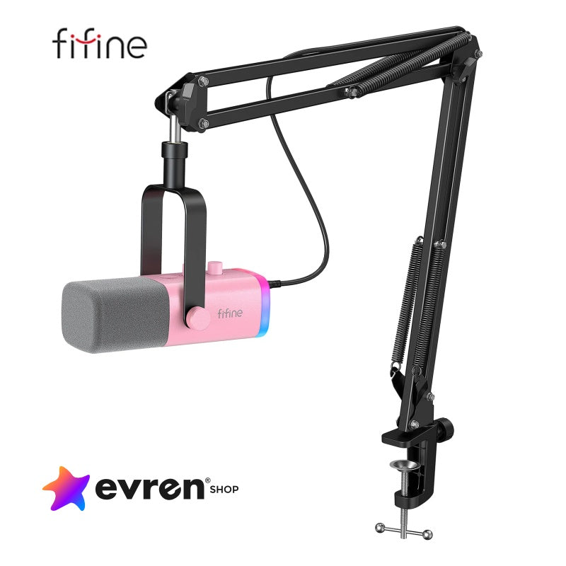 Microfone com braço articulado FIFINE AM8T XLR/USB | Áudio Profissional para Streaming e Podcast - EVREN