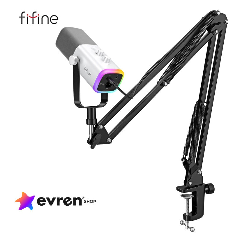 Microfone com braço articulado FIFINE AM8T XLR/USB | Áudio Profissional para Streaming e Podcast - EVREN