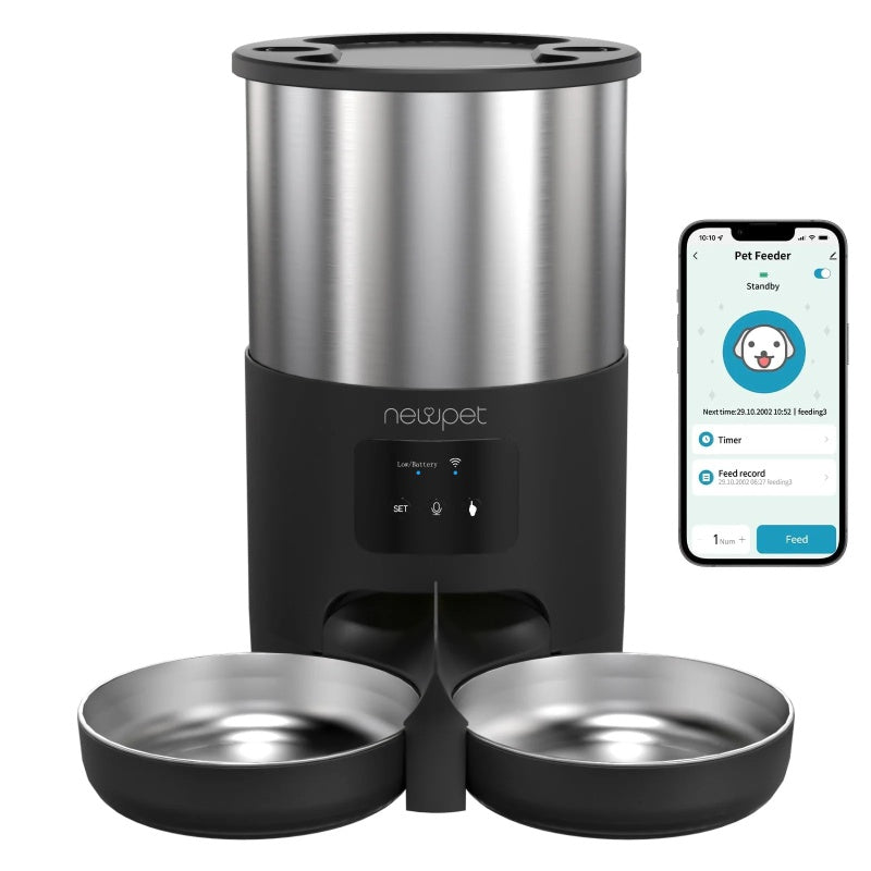 Alimentador automático inteligente 5L com Wi-Fi | Tigela inox, controle por APP, gravação de voz e alimentação programável para cães e gatos - EVREN