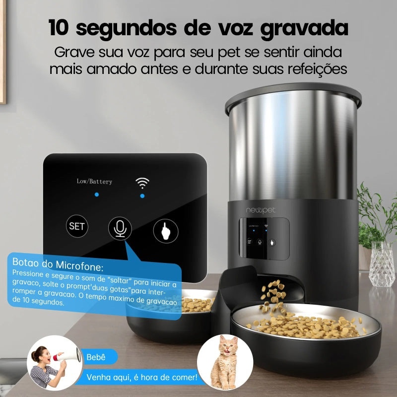 Alimentador automático inteligente 5L com Wi-Fi | Tigela inox, controle por APP, gravação de voz e alimentação programável para cães e gatos - EVREN