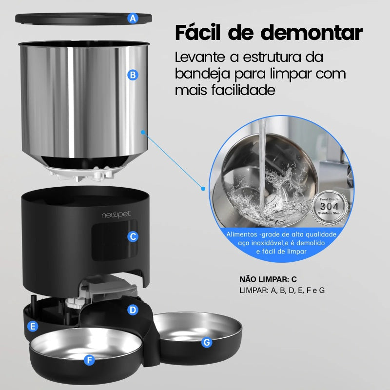 Alimentador automático inteligente 5L com Wi-Fi | Tigela inox, controle por APP, gravação de voz e alimentação programável para cães e gatos - EVREN