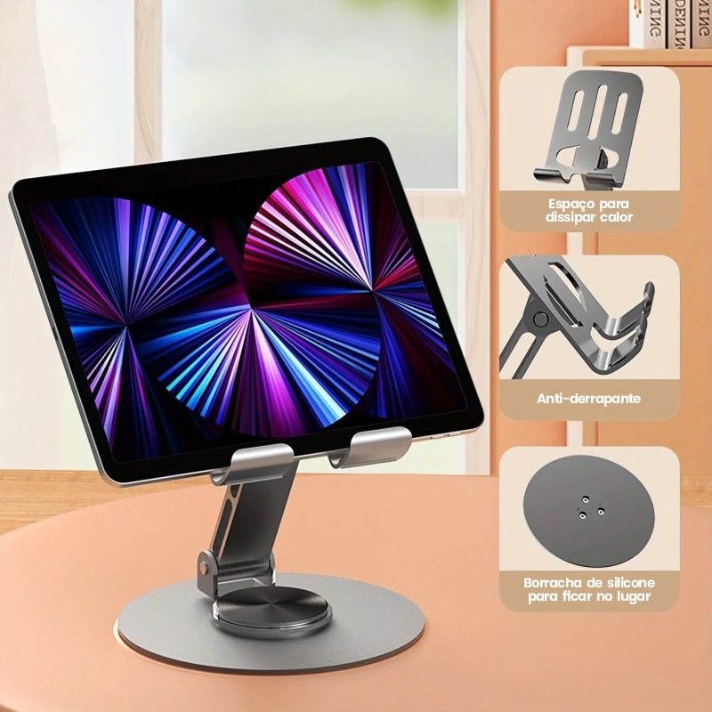 Suporte Portátil e Ajustável para Tablets e Smartphones com Rotação 360° – Design Dobrável e Antiderrapante - EVREN