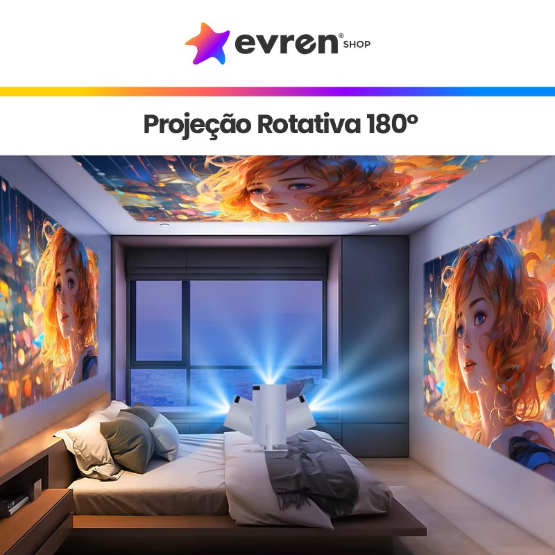 Projetor portátil Magic Cube | Projeção 4K, AndroidTV 11.0 e Som Integrado - EVREN