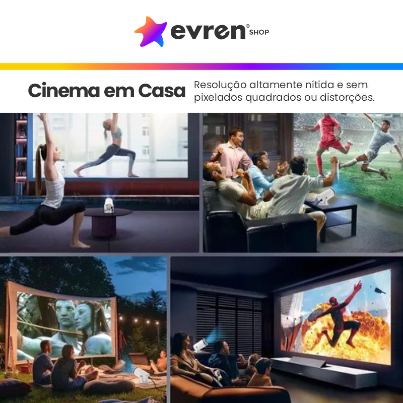Projetor portátil Magic Cube | Projeção 4K, AndroidTV 11.0 e Som Integrado - EVREN