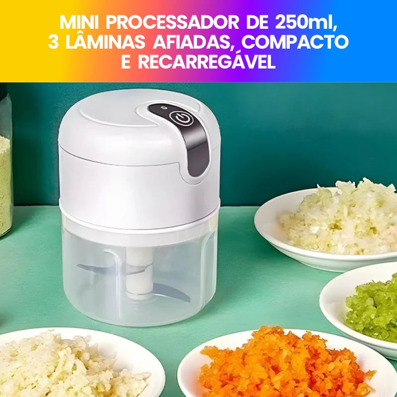 Mini Processador de Alimentos Portátil USB 250ml, 3 Lâminas Afiadas, Compacto e Recarregável - EVREN
