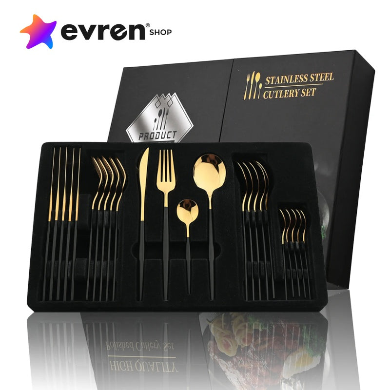 Conjunto de Talheres Dourado ou Prata Luxuoso | 24 Peças - EVREN