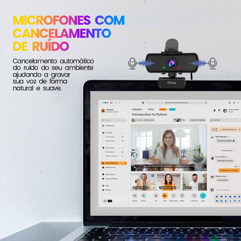 Webcam Full HD 1440p com Microfone Integrado e Tripé FIFINE K420 | Ideal para Home Office, Streams, Videochamadas e Conferências - EVREN