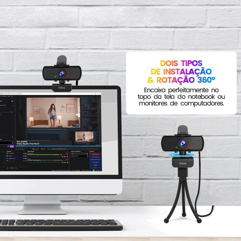 Webcam Full HD 1440p com Microfone Integrado e Tripé FIFINE K420 | Ideal para Home Office, Streams, Videochamadas e Conferências - EVREN